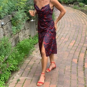 RENAMED | Navy blue with red floral dress